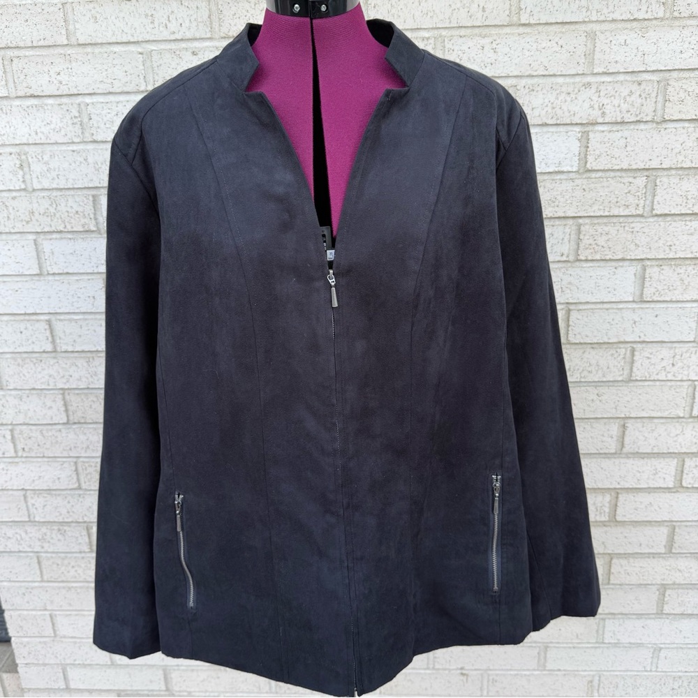 Studio Works Black Jacket Suede-like Blazer Pockets Full Front Zip Size 22W
